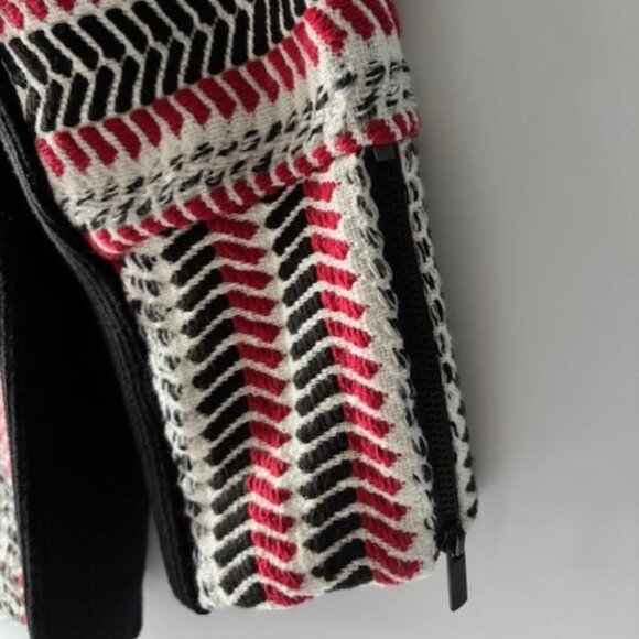 Chicos 3 XL Red Black White Herringbone Asymmetrical Zip Jacket Contemporary Art - Picture 7 of 10